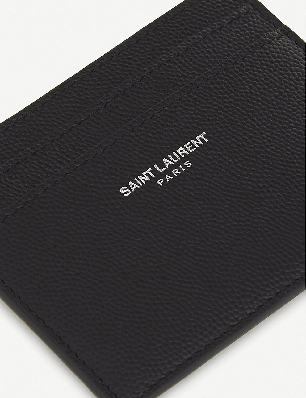 SAINT LAURENT Logo pebbled leather card holder BLACK – Top Quality Yves ...