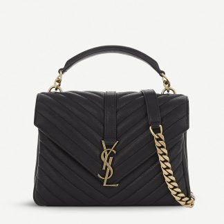 SAINT LAURENT Collège small quilted leather satchel bag BLACK GOLD – Top Quality Yves Saint Bags Shop