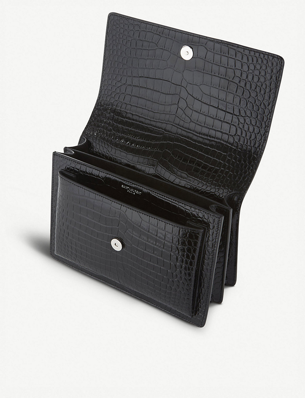 Saint Laurent Sunset Small Croc-effect Patent-leather Shoulder Bag - Black  - ShopStyle